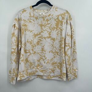 Sundry Long Sleeve White Floral Pullover Casual Mustard Sweater Size 2